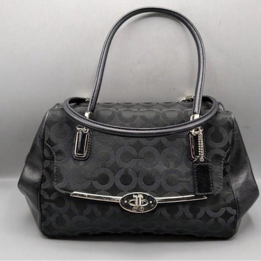 COACH Madison Op Art Black Canvas Leather Trims Shoulder /Cross Body Bag